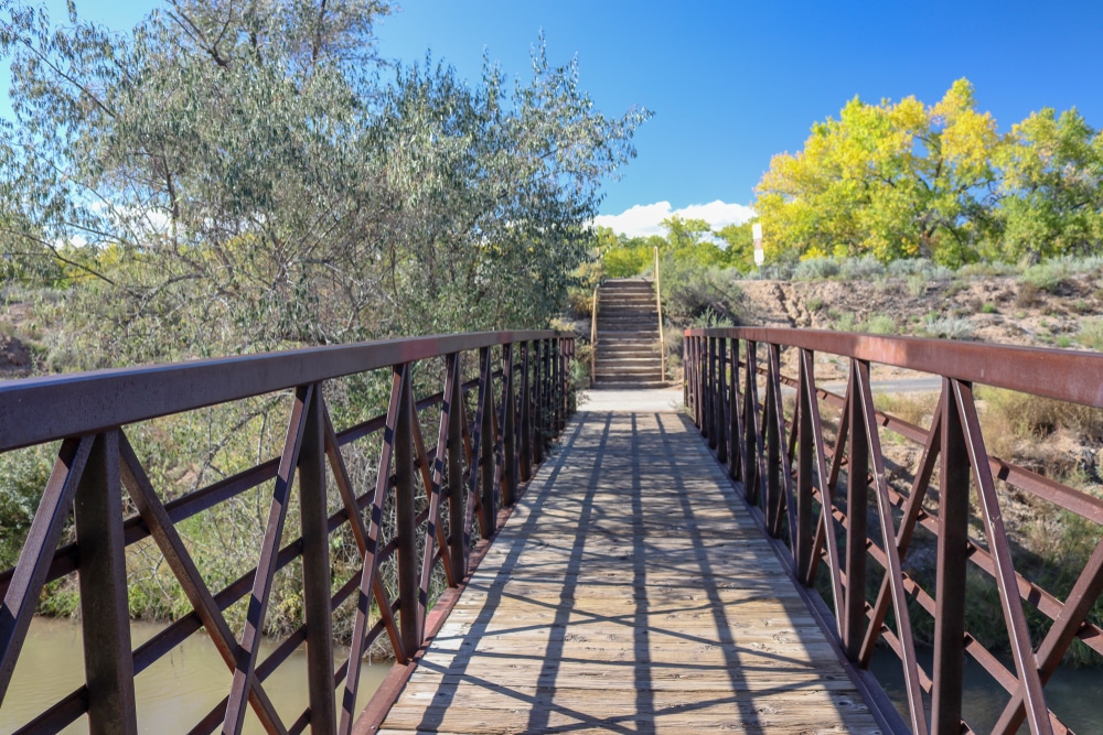 Bridge and boardwalk at the Rio Grande Nature Center State Park near Albuquerque